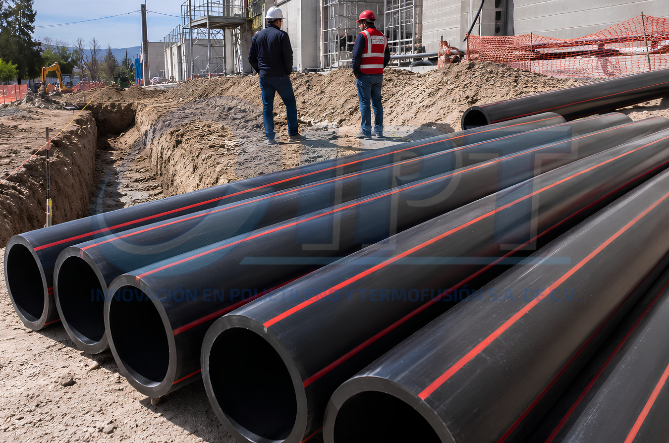 Tubería PEAD instalada en un sistema contra incendio industrial